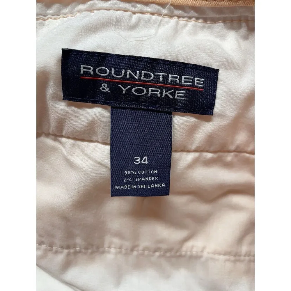 Roundtree & Yorke Mens Peach Chino Shorts Size‎ 34 Flat Front Stretch Cotton